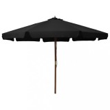 Cumpara ieftin Umbrelă de soare de exterior, st&acirc;lp din lemn, negru, 330 cm