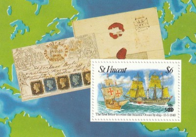 St.Vincent 1992 , Navigatie , Traversarea oceanului Atlantic , colita dantelata , , MNH.Mi. Bl.227 foto