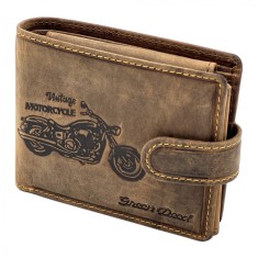 Portofel barbati personalizat cu motocicleta din Piele Naturala, Lant Motocicleta, 12x10x3 cm