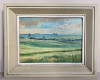 Peste dealuri - tablou din 1948, pictura originala ulei pe carton panzat 53x43cm, Peisaje, Impresionism