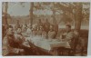 GRADATI SI SOLDATI LA MASA , LANGA POLIGONUL DE TRAGERE , IN ZIUA SFANTULUI GHEORGHE , FOTOGRAFIE FORMAT CARTE POSTALA , 1923