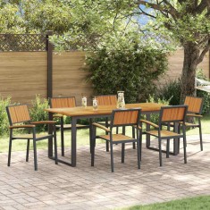 vidaXL Set de masă pentru grădină 7 pcs negru și maro 200 x 90 x 75 cm