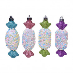 Set ornamente pentru brad, 12 cm, plastic, 4 piese, forma bomboane, Multicolor foto