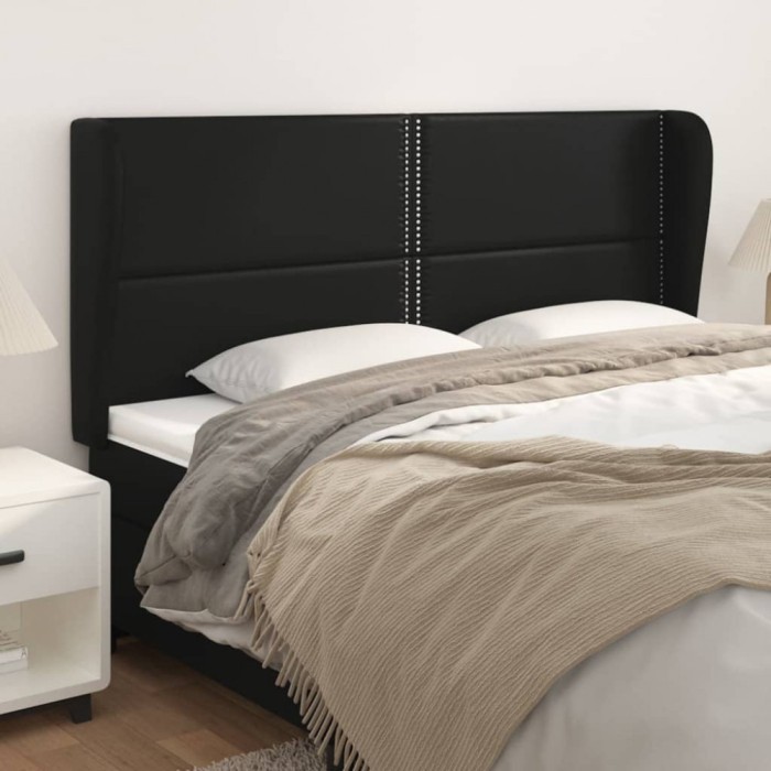 vidaXL Tăblie de pat cu aripioare, negru, 203x23x118/128 cm, piele eco 3117924