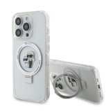 Husa pentru iPhone 14 Pro - Karl Lagerfeld Hardcase Ring Stand MagSafe (KLHMP14LHMRSKCH) - White Karl&amp;Choupette
