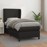 VidaXL Pat box spring cu saltea, negru, 100x200 cm, piele ecologică