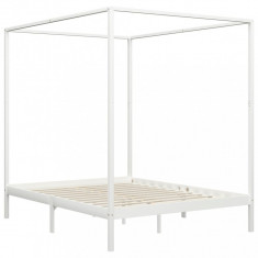 vidaXL Cadru pat cu baldachin, alb,160 x 200 cm, lemn masiv de pin foto