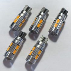 Led auto T10, W5W, 10 SMD-uri 5630, cu lupa, CANBUS (fara eroare bec ars) GALBEN