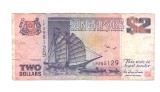 Bancnota Singapore 2 dollars/dolari 1991-1992 Thomas de la Rue, circulata, stare relativ buna