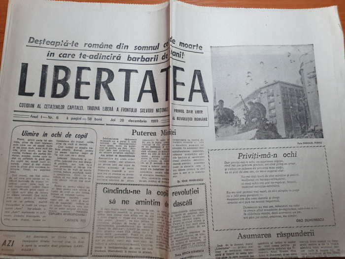 ziarul libertatea 28 decembrie 1989-revolutia romana-articole si fotografii