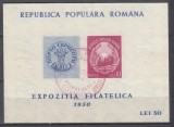 ROMANIA 1950 LP 260 EXPOZITIA FILATELICA COLITA NEDANTELATA STAMPILA SPECIALA, Stampilat
