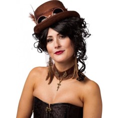Cercei steampunk cu rotite mecanice si pana, Maro