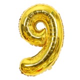 Balon din folie flippy, cifra 9, 81 cm, pentru aer sau heliu, bulk, auriu
