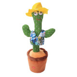 Cumpara ieftin Jucarie Interactiva, Cactus Dansator cu Palarie Galbena, Bluetooth, 120 melodii, USB, 32 cm, verde, Maro, Thk