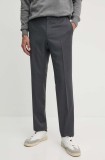 BOSS pantaloni de lana culoarea gri, drept, 50469183