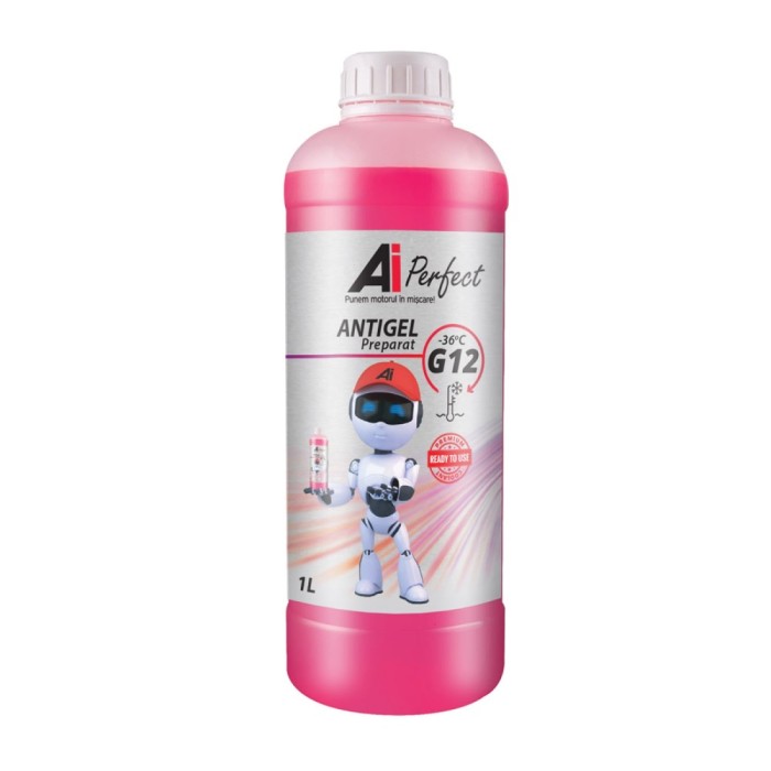 Antigel AiPerfect G12R - 1 Litru, Gata Preparat pana la -35 grade C (OAT, Rosu Roz)