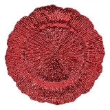 Platou Decorativ Crăciun, Plastic, Rotund, Roșu, Reliefat, Diametru 32.5 cm, &Icirc;nălțime 2.5 cm, Oem