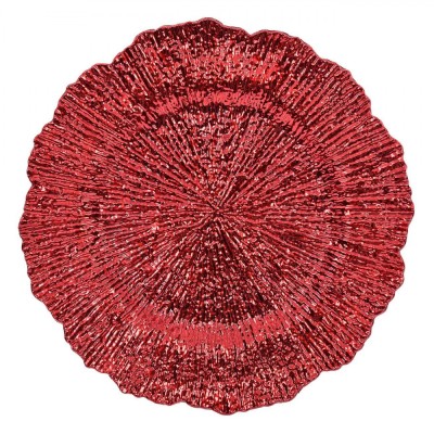 Platou Decorativ Crăciun, Plastic, Rotund, Roșu, Reliefat, Diametru 32.5 cm, &amp;Icirc;nălțime 2.5 cm foto
