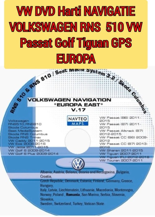 Dvd Harti Navigatie Volkswagen RNS 510 VW Passat CC Vw Tiguan VW Golf GPS Hărți Navigatie