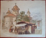 Biserica Sarindar - Cromolitografie din albumul "Bucurestii in 1869" de A. Preziosi