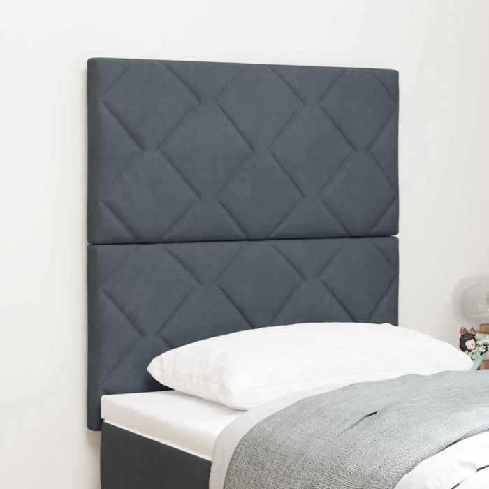 Tăblie cap Pe perete Geometric Manual Gri &icirc;nchis 80 cm Catifea