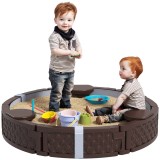 AIYAPLAY Cutie de nisip, Cutie de nisip rotunda pentru pana la 3 copii, cu 3 scaune, strat impermeabil, protectie impotriva intemperiilor, 300 kg de n
