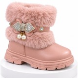 Cumpara ieftin Ghete roz cu blanita accesorizata cu strasuri si perlute, Fetite, Piele