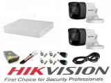 Sistem supraveghere video Hikvision 2 camere 5MP Turbo HD IR 80M cu DVR Hikvision 4 canale full accesorii cablu coaxial
