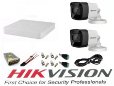 Sistem supraveghere video Hikvision 2 camere 5MP Turbo HD IR 80M cu DVR Hikvision 4 canale full accesorii cablu coaxial SafetyGuard Surveillance