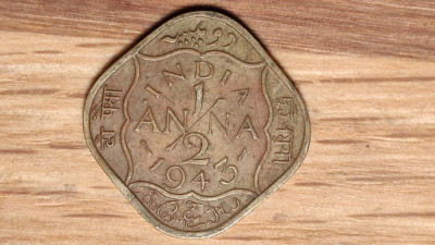 India Britanica - moneda de colectie - 1/2 half anna 1943 -Calcutta patrat/romb foto