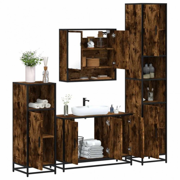 vidaXL Set de mobilier de baie 4 piese Lemn prelucrat de stejar afumat 3301222