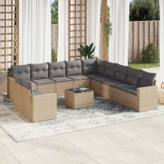 vidaXL Set canapele de grădină cu perne, 12 piese, bej, poliratan 3219189