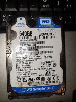 hard laptop -SATA- de 640 gb WESTERN DIGITAL -pentru piese - foto