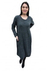 Rochie tricotata cu croi lejer si maneca lunga, culoare gri inchis foto