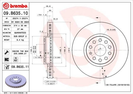 BREMBO 09.B635.11 PRIME LINE - UV Coated Disc frana
