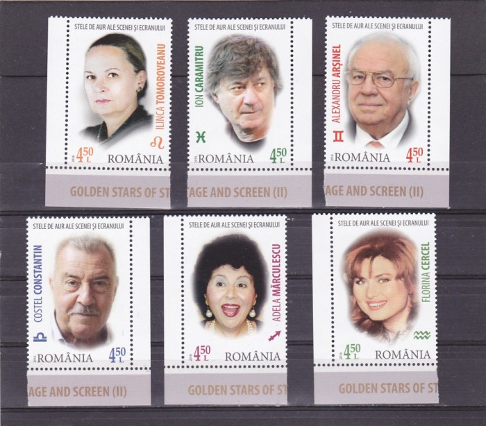 STELE DE AUR ALE ECRANULUI,SERIE COMPLETA,2016, MNH ** , ROMANIA.