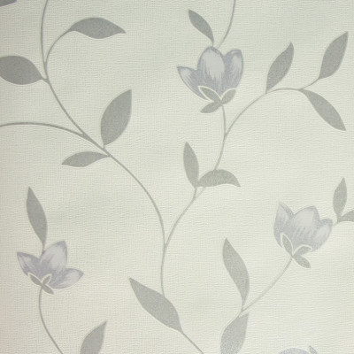 Tapet modern cu frunze, flori si sclipici, alb - argintiu, Ugepa 149104 foto