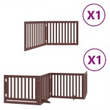 Cumpara ieftin Poarta caini pliabila cu usa 6 panouri maro, 480 cm, lemn plop