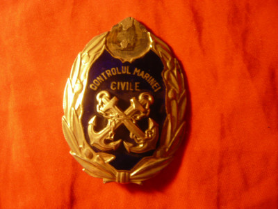 Insemn - Insigna Controlul Marinei Civile cu stema RSR pilita imediat dupa Revol foto