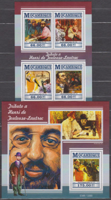 DB1 Pictura Mozambic Touluse Lautrec Tiraj 1000 SS + MS MNH foto