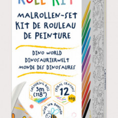 Kit rola de desenat 3 m si 12 creioane colorate cerate, Haku Yoka - Dinozauri