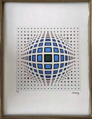 Victor Vasarely (1906-1987) - Compozitie cinetica, cromolito semnata, CERTIFICAT foto