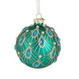 Glob Ornament Brad de Crăciun Verde Mat cu Glitter și Margele de Cristale, CMCLASS