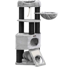 FEANDREA Ansamblu de joaca pentru pisici, tip copac, cu 2 culcusuri si 2 ascunzatoare, 50x50x141cm, gri Household NewTrend