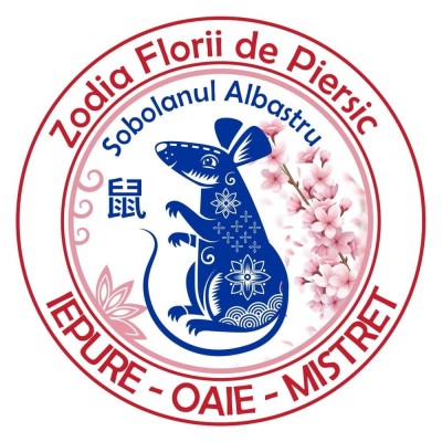 Abtibild sticker cu Sobolan albastru si Floare de Piersic &amp;amp;#8211; mare foto