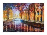 Cumpara ieftin Tablou peisaj citadin pictat manual birou, living, dormitor, O seara magica,70x50cm ulei pe panza in cutit efect 3D