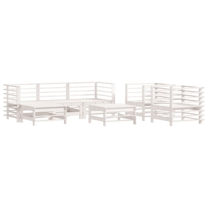 Set mobilier de gradina, 7 piese, alb, lemn masiv de pin