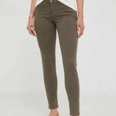 Morgan pantaloni femei, culoarea verde, mulata, high waist