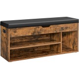 VASAGLE Pantofar cu banca capitonata, 3 compartimente, sarcina 150 kg, 30x100x44 cm, vintage, maro rustic Household NewTrend