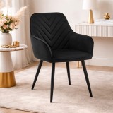 Scaun stil fotoliu bucatarie/living, Artool, Nana, catifea neagra, picioare metal negru, 54x61x83.5 cm